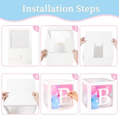 RUBFAC Baby Boxes with Letters and 36 Balloons, 4pcs Clear Balloon Boxes for Gender Reveal Baby Shower Decorations - Image 4