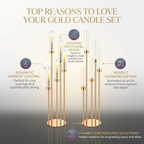 2pcs 42.5in Gold Floor Candelabra 5 Arm Gold Candelabra with Acrylic Shades Candle Holders,Elegant Metal Candlestick Stand for Perfect for Wedding Dining Room Living Room Event Decor - Image 3