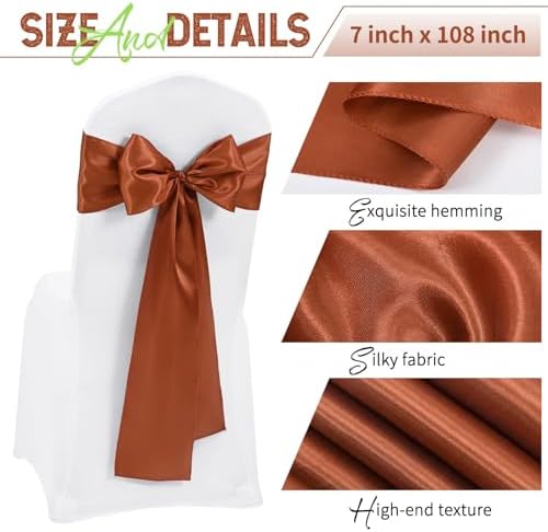60 PCS Terracotta Satin Chair Sashes, 7 x 108 Inch - Image 3