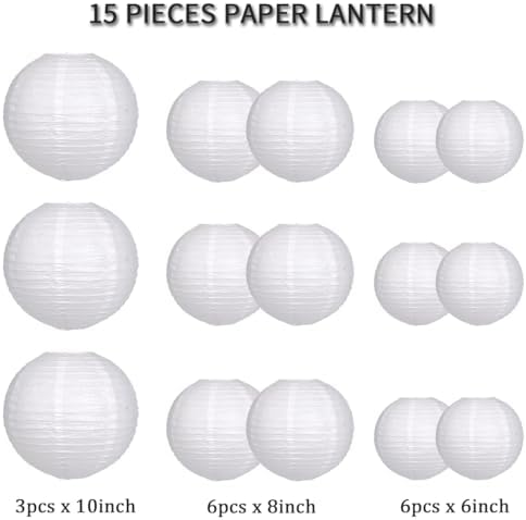 Hanging White Paper Lanterns White Party Decorations 15pcs - Image 2