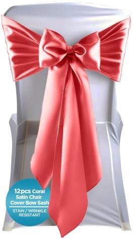 Leading Linens 12 pcs Coral 108"x8" Satin Bow Sash Chair Cover Decoration by LeadingLinens