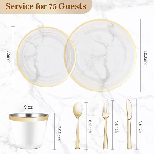 BESTVIP 450PCS Clear Gold Dinnerware Set for 75 Guests, - Image 2