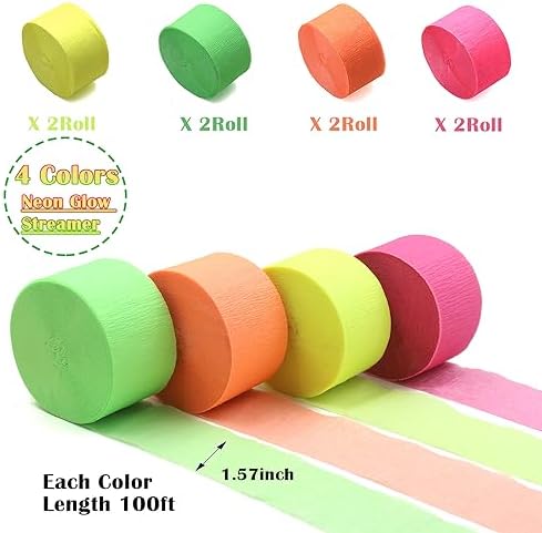 800 feet Glow Party Neon Streamer Decorations Glow Crepe Paper Streamers UV Reactive Fluorescent Neon Paper Streamers Glow in The Dark Party Supplies and Decorations Wedding Birthday Blacklight Party - Image 6