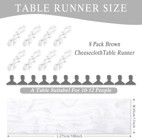 8 Pack White Cheesecloth Table Runner 17x108 inch Boho Gauze Cheese Cloth Table Runners for Wedding Party Baby Bridal Shower Home Decor - Image 3