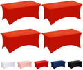 Fixwal 4 Pack 6FT Red Tablecloth Rectangle Spandex Fitted Table Cover by Fixwal