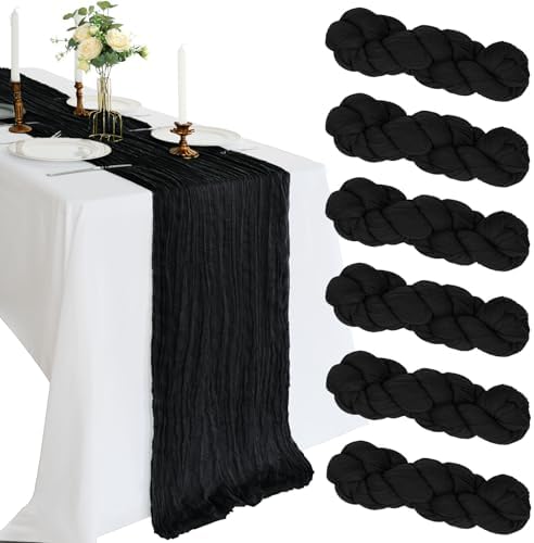 6 Pack 10Ft Black Cheesecloth Table Runner 23 x 120 Inch by CKIKU
