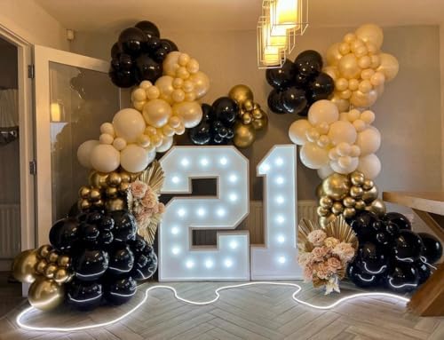 Black and Gold Balloon Arch Kit, ADOINBY 140Pcs Black White Metallic Gold Confetti Latex Balloons 18 12 10 5 Inch Different Size Balloons for Birthday Anniversary Graduation Wedding Party Decorations - Image 5
