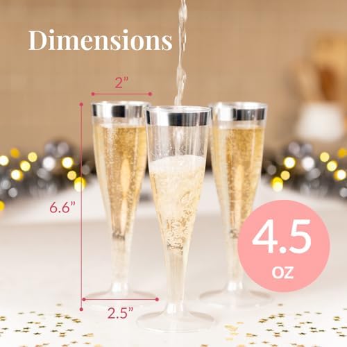 Prestee Disposable Champagne Flutes, 4.5 oz Plastic Champagne Glasses - Image 3