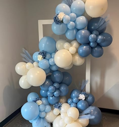 Dusty Blue Sand White Balloons, 50 Pcs 12 Inches Dusty Haze Light Blue White Sand Latex Balloon for Birthday Baby Show Bridal Party Decorations - Image 6