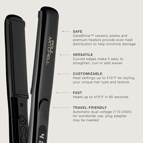 Paul Mitchell Style+ 1" Ceramic Flat Iron, Adjustable Heat Settings, for Straightening + Curling - Image 2