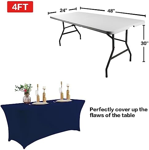 IVAPUPU 2 Pack 4FT Table Cloth for Rectangular Spandex Jean Blue Cover - Image 3