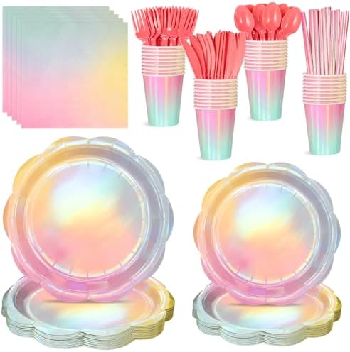 Natnarr Iridescent Pastel Party Supplies, 200 Pcs For 25 Guests by NatNarr