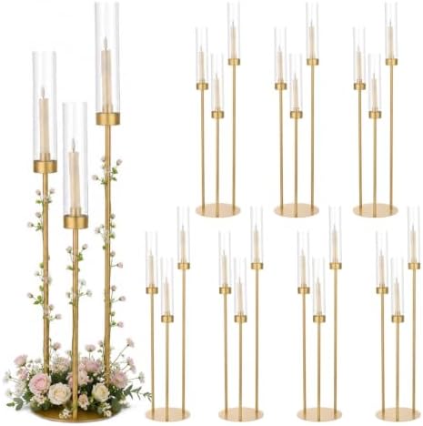 Vincidern 33-Inch Gold 3-Arm Candelabra Centerpiece for Table, 8-Piece Taper Candle Holder Set for Wedding, Party, Event, Christmas Decoration by Vincidern