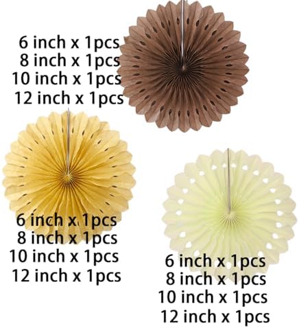12PCS Brown Neutral Cream Paper Fans Decorations,Hanging Ceiling Honeycomb Round Tissue Paper Fans for Bridal Shower Rustic Boho Birthday Wedding Home Decor Party Decoration - Image 3