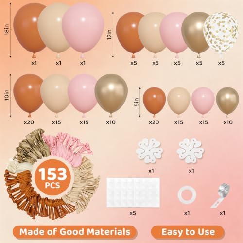 Amandir 153pcs Fall Baby Shower Balloon Arch Kit Burnt Orange Pink Garland - Image 2