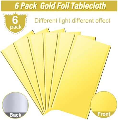 6 Pack Gold Plastic Tablecloth, Disposable Rectangle Table Covers, Holographic Metallic Foil Tablecloth Gold Party Supplies Decorations for Birthday Graduation Anniversary Bachelorette, 54x108Inch - Image 4