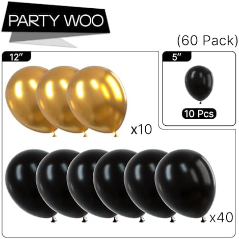 PartyWoo Black and Gold Balloons 66pcs 12 Inch Black Chrome Gold Balloons - Image 5