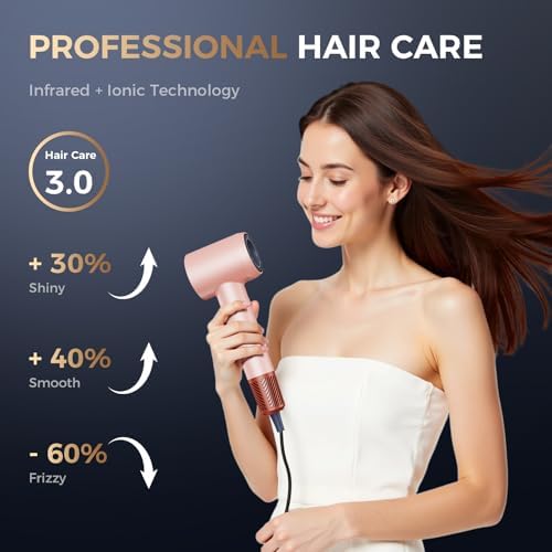 Infrared Hair Dryer for Women & Men, 160000 RPM Low Noise Blow Dryer, Professional Negative Ions Frizz Control & No Heat Damage, Brushless Motor Fast Drying for Home Travel Salon - Image 5