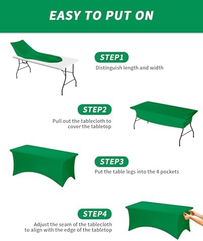 Fixwal 2 Pack 6FT Green Tablecloth Rectangle Spandex Fitted Table Cover - Image 5
