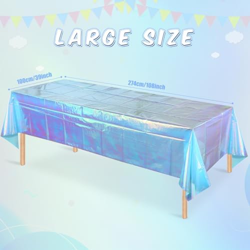 FunnyPars 1 Pack Iridescent Blue Plastic Tablecloth,Shiny Blue Disposable Laser Rectangle Table Covers,Blue Holographic Foil Tablecloth Party Decorations for Birthday,40x108'' - Image 2