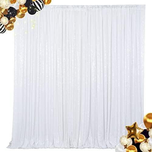 ShinyBeauty 6FTx8FT-White-SEQUIN Backdrop-Curtain-Sequin Photography Backdrop Shimmer Sequin Fabric Backdrop for Birthday Party Event Decoration by ShinyBeauty