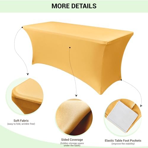 Obstal 4ft Stretch Spandex Table Cover for Folding Tables, 2 Pack, Gold - Image 3