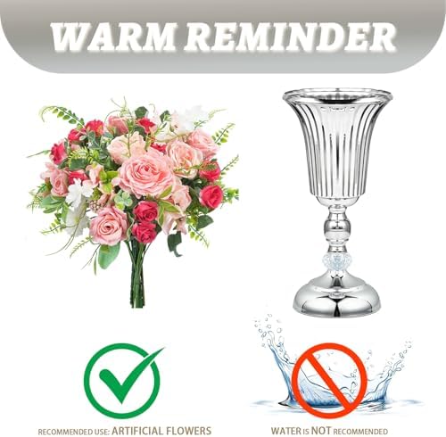 11.6 inches Metal Wedding Flower Trumpet Stripe Vases Table Centerpieces for Artificial Flower,Arrangements Anniversary Celebration/Wedding/Party/Birthday Event Aisle Home Decor (Silver, 6pcs) - Image 6