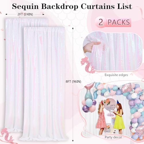 White Iridescent Sequin Backdrop 2 Panels 2FTx8FT Unicorn Backdrop - Image 5