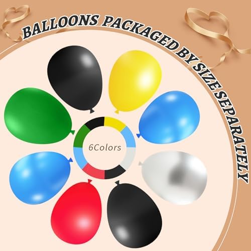 412Pcs Red Blue Yellow Green Black Balloon Arch Garland Kit, 18 12 10 5 Inch Different Size Latex Balloons for Birthday, Video Game Themed Party - Image 4