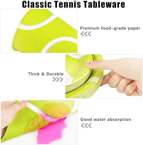 Durony 144-Piece Tennis Paper Plates & Napkins Dinnerware Set - Birthday Party Tableware Supplies Includes Plates, Napkins, Forks - Serve 24 for Sports & Tennis Parties - Image 3