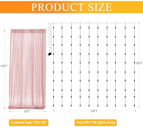Fomcet Tulle Backdrop Curtains with Lights Dusty Rose 10x10ft Sheer Curtain - Image 2