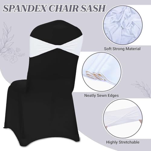 Spandex White Chair Sashes Bows 60 Pcs White Chair Sashes Elastic Chair Cover Bands Ties Without Buckle for Wedding Birthday Party Ceremoney Events Decoration - Image 3