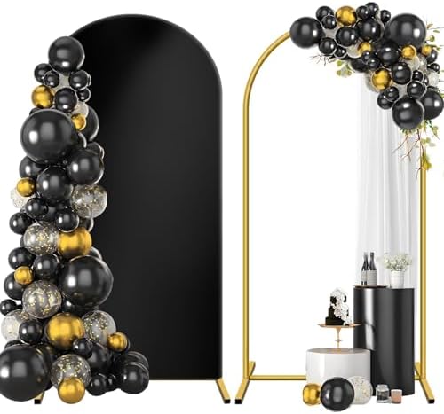 HEMMOTOP Metal Arch Backdrop Stand and Cover Set, Black, 7.2 ft by Hemmotop