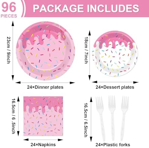 96Pcs Pink Donut Confetti Party Plates and Napkins Themed Decorations Spring Pink Donut Dessert Plates Donuts Tableware Set for 24 Guests Grow Up Themed Baby Shower Party Favors Supplies - Image 2