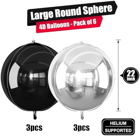 Black Silver Round Foil Balloons Birthday Prom Decor 22 Inch 6 Pcs - Image 2