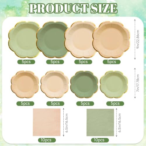 60pcs Sage Green and Nude Disposable Paper Plates & Napkins Set for 20 - Image 3