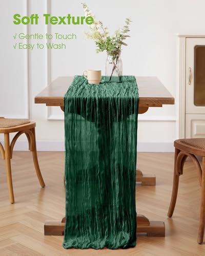 Pureegg 2 Pack Cheesecloth Table Runner 120 Inch Emerald Green - Image 4