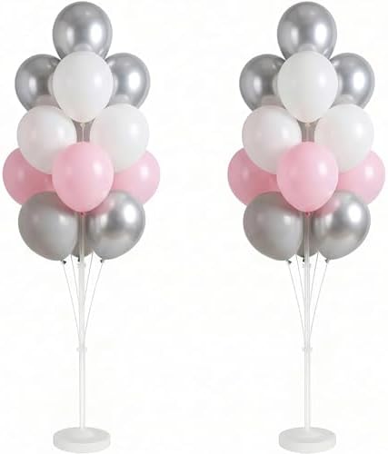 2Set Silver Pink Balloon Column Stand Kit for Floor or Table Party Decor by Tosuced