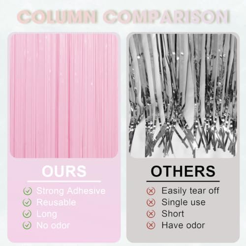 Voircoloria Pastel Pink Foil Fringe Backdrop Curtains, 3.3x8.2ft, 3 Pack - Image 4