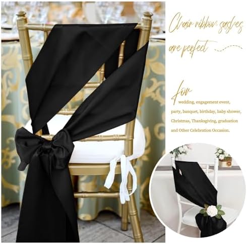 fani 120 PCS Satin Chair Sashes, 7x78 Inch, Black - Image 5