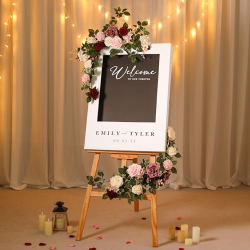 2Pcs Garisey 5FT Dusty Rose Artificial Flower Garland Blush Rose Floral Garland Arch Rose Vine for Wedding Ceremony Party Backdrop Decor Arch Flowers Mantel Table Centerpieces Decorations, Burgundy - Image 4