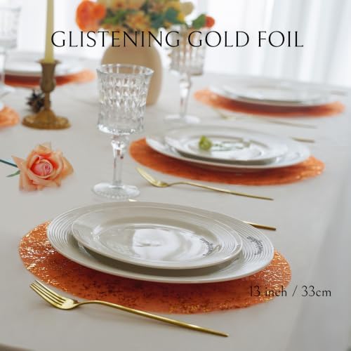 Snowkingdom 50pcs Orange Gold Placemats Round Disposable 13" - Image 3