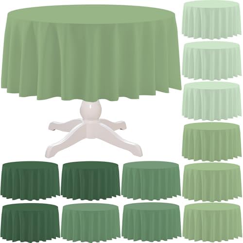 12 Pack Sage Green Round Plastic Tablecloth Disposable by BCCSNNM