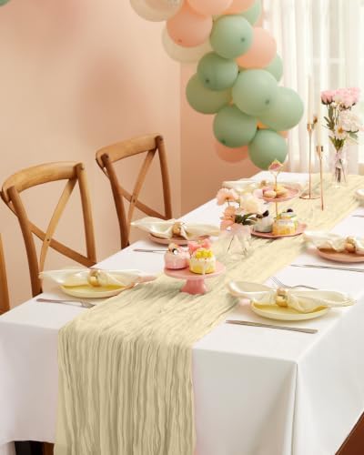 Pureegg 3 Pack Cheesecloth Table Runner 120 Inch Beige - Image 6