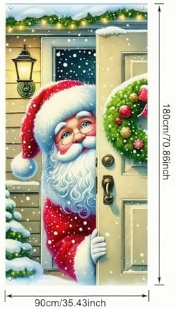 BlissYard Christmas Door Cover Peeking Santa 35x71 Inch Polyester - Image 4