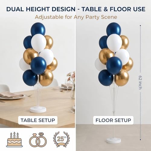 Balloon Column Kit for Floor- Set of 2,Balloon Columns with Stand, Base and Pole,Balloon Tower Backdrop Decoration for Wedding, Baby Shower, Birthday Party, or Bachelorette Parties (BLUE GOLD) - Image 4