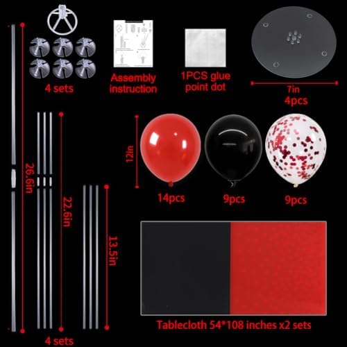 TONIFUL 4 Set Black Red Balloon Stand Centerpieces with Tablecloth - Image 2
