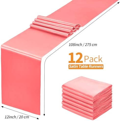 SiinvdaBZX 12 Pcs Coral Satin Table Runner 12 x 108 inches Long - Image 4