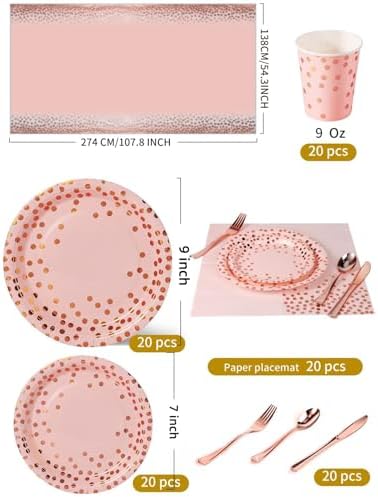 Nkaiso 141Pcs Pink Rose Gold Paper Plates and Napkins Party Supplies for20 - Image 3