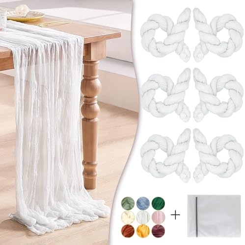 White Cheesecloth Table Runner 6 Pack 35" Boho Gauze Runner 120 inches Long Runner Rustic Sheer Fabric Bulk for Baby Shower Wedding Bridal Birthday Party Table Decorations by Waligoy